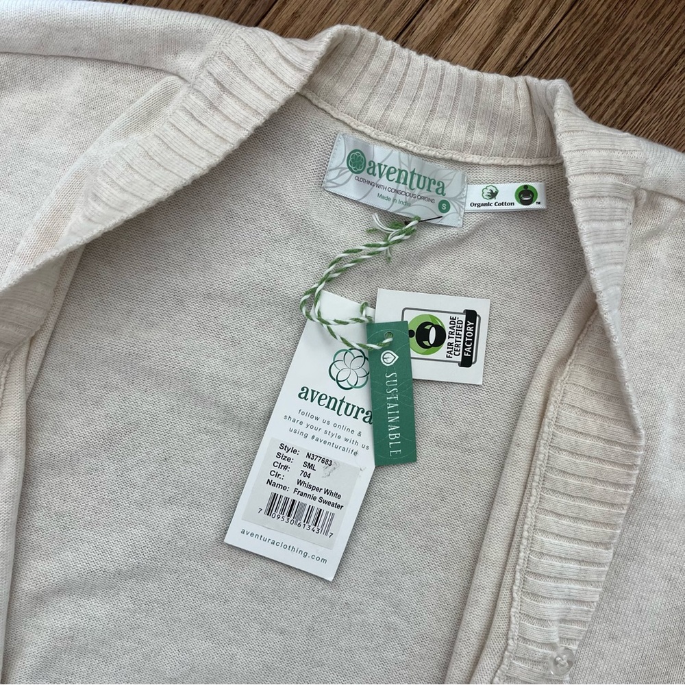 Aventura Whisper White Frankie Sweater Vest Organic Cotton Size Small - Picture 5 of 7